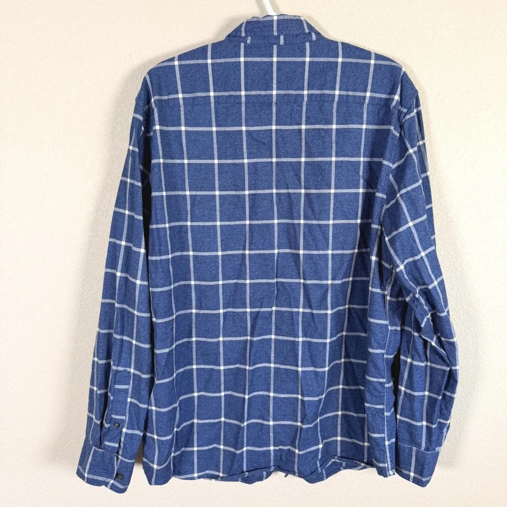 Banana Republic Ultra Soft Flannel Shirt Mens XL Blue Plaid Untucked Slim Fit
